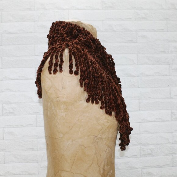 HAND CRAFTED Scarf Infinity Chenille Turtleneck Fringe Wrap Oversized Brown - Picture 3 of 13